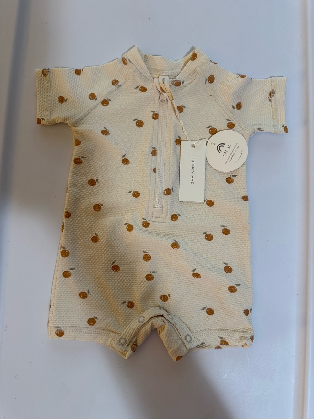 Quincy Mae Cream Short-Sleeve One-Piece with Orange 🍊 Motif